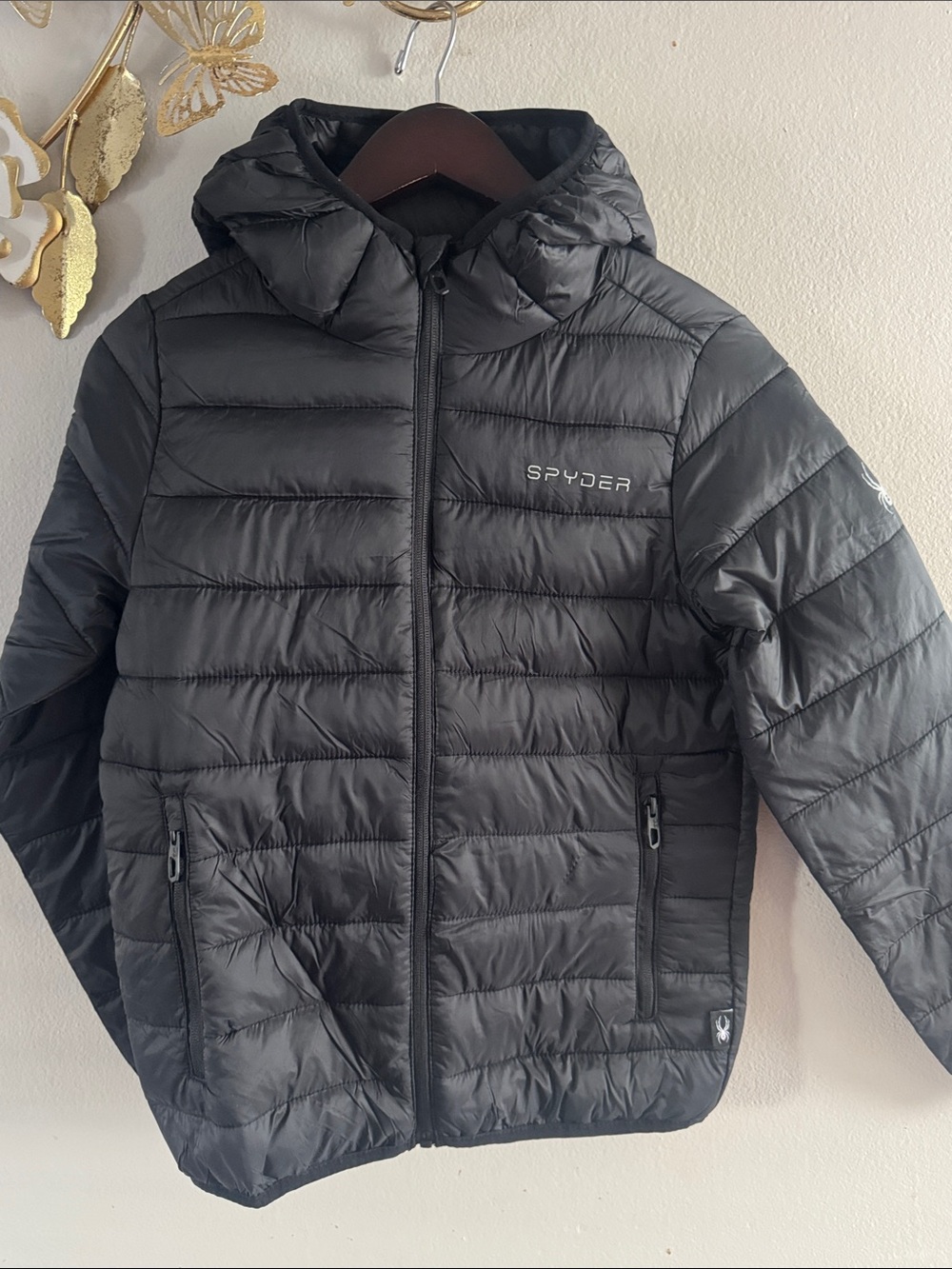 Spyder Kids Black Hooded Quilted Puffer Jacket